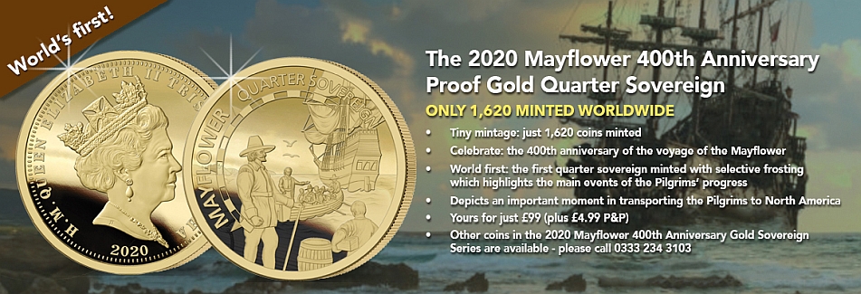 The 2020 Mayflower 400th Anniversary gold Quarter Sovereign Banner