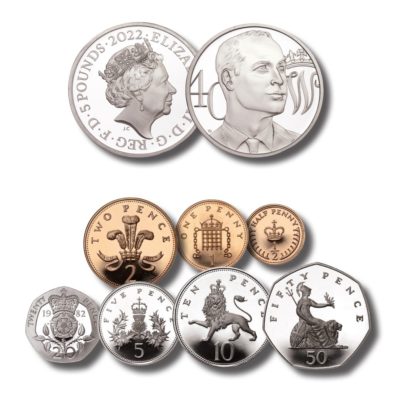 The Prince William 40th Birthday 2022 Sterling Silver Proof Five Pound and 1982 Heritage Year Set of Coins (Proof)