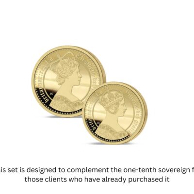 The 2026 Queen Victoria and Queen Elizabeth II 24 ct Gold Prestige Infill Sovereign Set